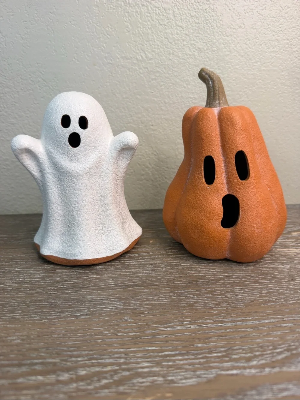 Small Terracotta Ghost & Pumpkin Decorative Sculpture - Hyde and EEK!